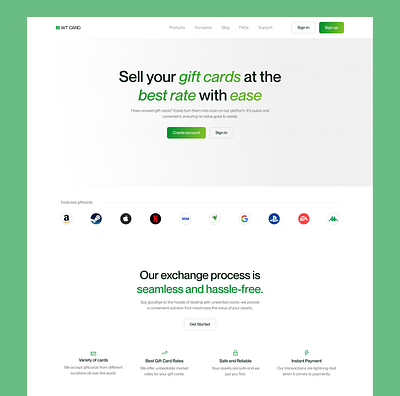 Giftcard hero section giftcard giftcards hero section] landing page ui website