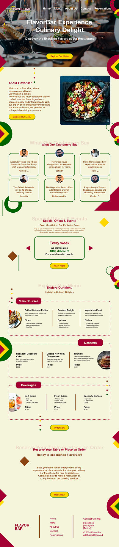 Landing Page Design For A Restaurant​​​​​​​ FLAVORBAR design graphic design landingpage ui ui design