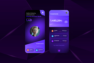 Asortia Private Bank dark mode UI branding colors design experience ios logo ui ux