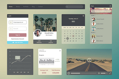 Flat UI Kit Web design flat flat ui kit web design icons kit profile social ui user interface ux widget
