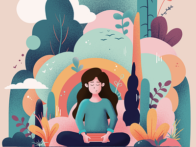 Peace of mind flat style girl in nature illustration meditation minimalistic nature