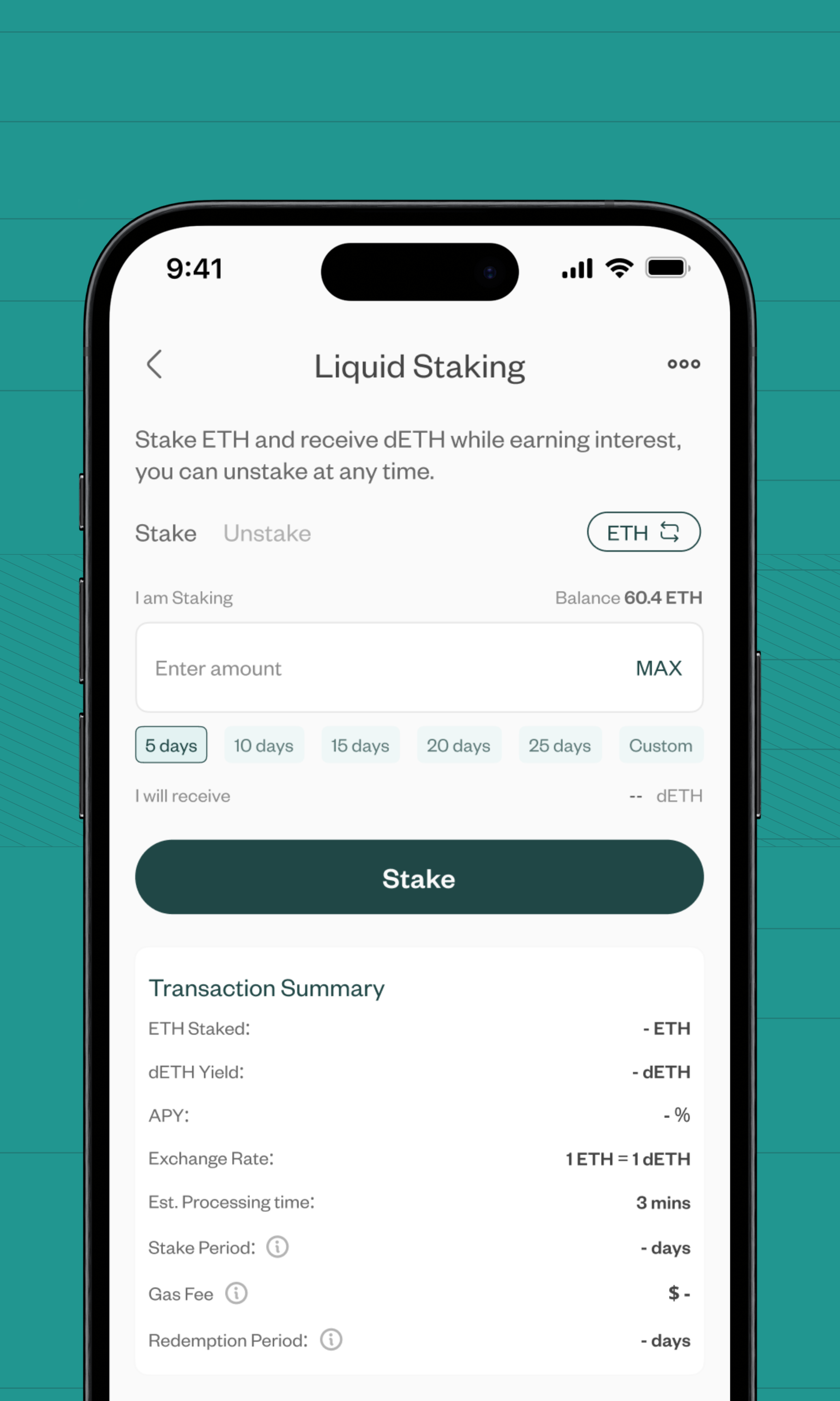 Liquid Staking (ETH & dETH) crypto figma intuitive design mobile ui design web3 beautiful