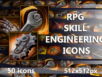RPG Engineering Skill Icons 2d art asset assets fantasy game game assets gamedev icon icone icons illustration indie indie game mmorpg pack rpg skill ui