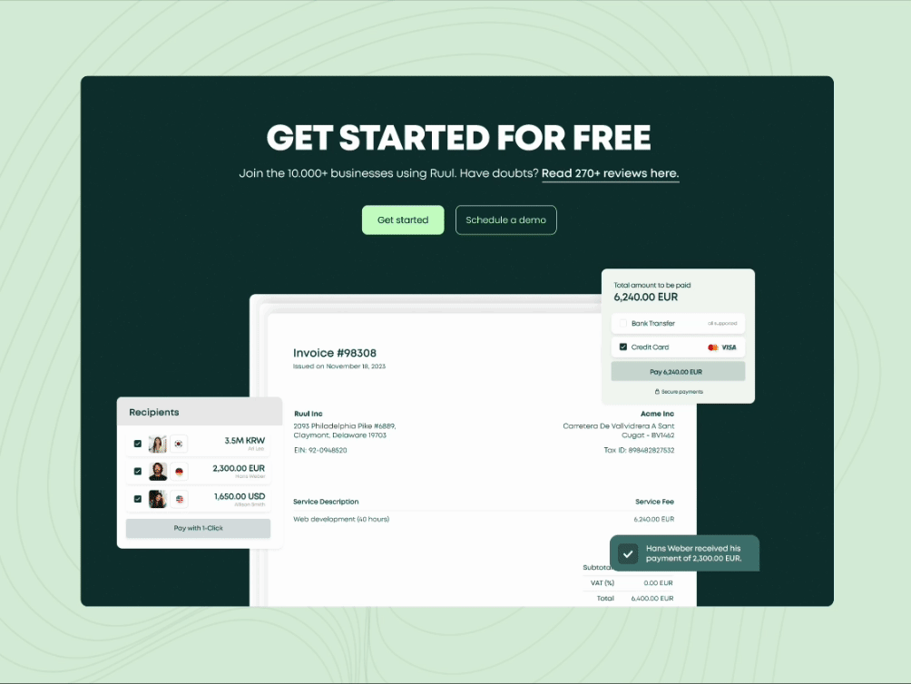#20 - Ruul CTAs contractor cta cta ui desktop finance fintech freelance green invoice minimalist remote saas social proof startup ui ux web design