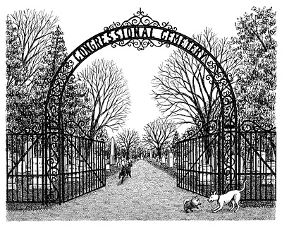Congressional Cemetery art artist artwork dog drawing hand drawn illustration ink landscape