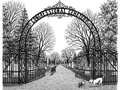 Congressional Cemetery art artist artwork dog drawing hand drawn illustration ink landscape