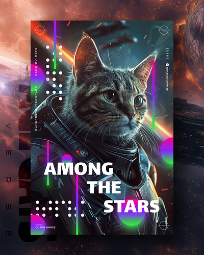 Among The Stars ai branding cat daliy design illustration poster print
