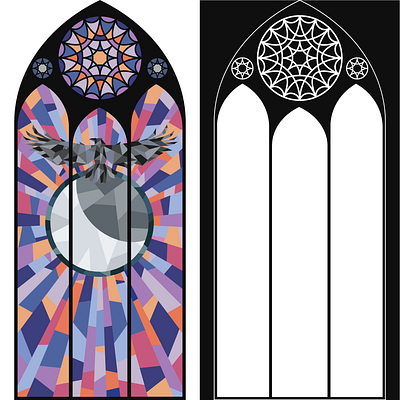 Gothic window bird geometric graphic design illustration raven spiderweb wednesday window