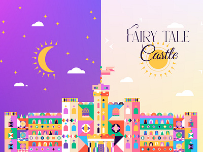 Fairy Tale Castle building castle day fairy tale fairytale fantasy fiction geometrical illustration night swiss university vector