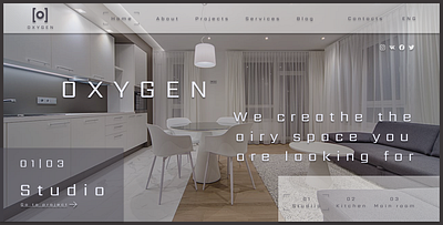The website for Oxygen interior design studio architecture branding business design interior design studio landing logo main page minimalism minimalistic monochrome projects ui web design website