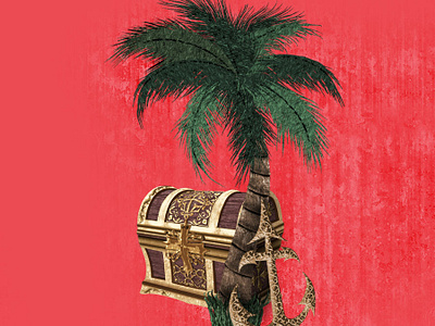 Pirate Life [fabric design] anchor branding digital art gilded graphic art graphic design illustration metal palm trees treasure chest tropical