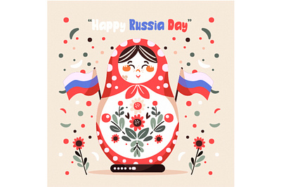 Hand Drawn Russia Day Illustration celebration character day declaration decoration federation festival flag holiday illustration labour national parade pride russia state unity vector victory