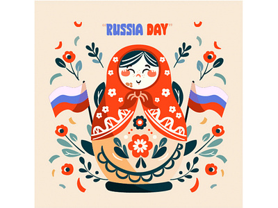 Russia Day Background with Flowers Illustration background celebration character commemorate country culture day declaration doll federation festival flag flower matryoshka national patriot pride russia state victory