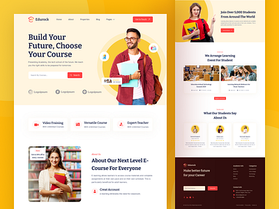 Edurock - Education Landing Page Design academ academic best website design dribbble college design edtech edu education landing page education website landing page learning online online class online course online tutoring school study tutor ui university ux