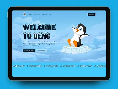 BENG - Meme Coin Landing Page Design. cartoon coin landing page dogecoin meme meme coin meme coin landing page meme nft meme token penguin pepe pepe coin token presale trend