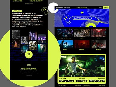 Limitless - Event Platform Web Interface amsterdam brutal design dj event german music nightlife party product design responsive ticket ui ui ux ux vibrant web website wireframe