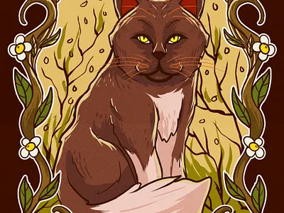 Brown Cat Illustration animal branch branches cat cute design illustration merchandise pet shirt illustration wild