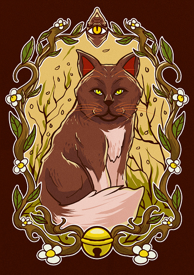 Brown Cat Illustration animal branch branches cat cute design illustration merchandise pet shirt illustration wild