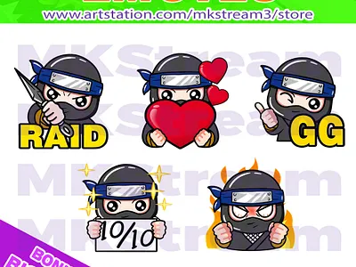 Twitch emotes chibi ninja raid, love, gg, rage & perfect pack animated emotes anime cartoon chibi cute design discord emotes emote emotes gg illustration love naruto ninja ninja emotes perfect rage raid sub badge twitch emotes