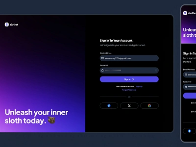 slothUI - World's Laziest Design System - Sign In Dark Mode UI authentication page clean ui dark mode dark mode ui design system figma design system figma ui kit interface design log in log in page log in scree minimal ui modern ui sign in sign in page sign in screen slothui soft ui ui design ui kit