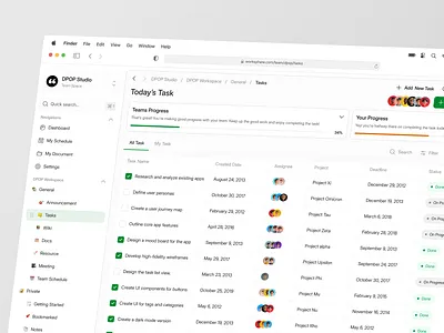 Worksphere - Task Management Dashboard - Task Page checkbox dashboard design progress bar sidebar table task task manager ui ui design uiux