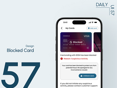 Day 57: Blocked Card blocked card screen design customer support daily ui challenge finance app design microcopy mobile app design security ui design user experience user interface