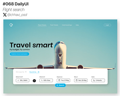 #068_DailyUI Flight Search app booking website dailyui design figma flight search graphic design interface landing page ui web design website