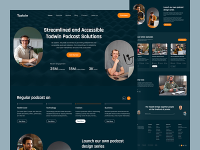 Tadwin - Podcast landing Page website audio best podcasts conversation design homepage inspiration interview landing page live podcast radio saas spotify saas startup streaming streaming app streaming platform ui ux web design website