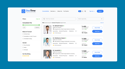 Redesign of DocTime's Doctor consultation Page book a doctor doctor appointment website doctor booking website doctor consultation doctor consultation page doctors website medicine website redesignj suvashini suvashini daliya ui ui template web site redesign web template web ui design webdesign webscreen website