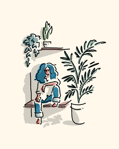 Woman with house plants illustration art design drawing editorial illustration illustration photoshop procreate