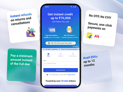 Buy Now, Pay Later on Flipkart app design branding card design design flipakrt payment product design shopping ui
