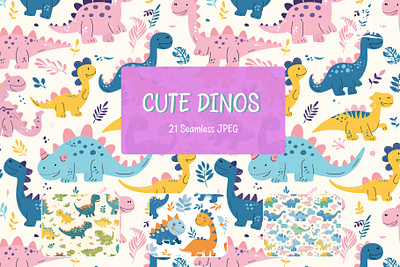 Cute Dinos KiT [ 21 Seamless JPEG ] art print background texture pattern bundle product print seamless pattern seamless textures