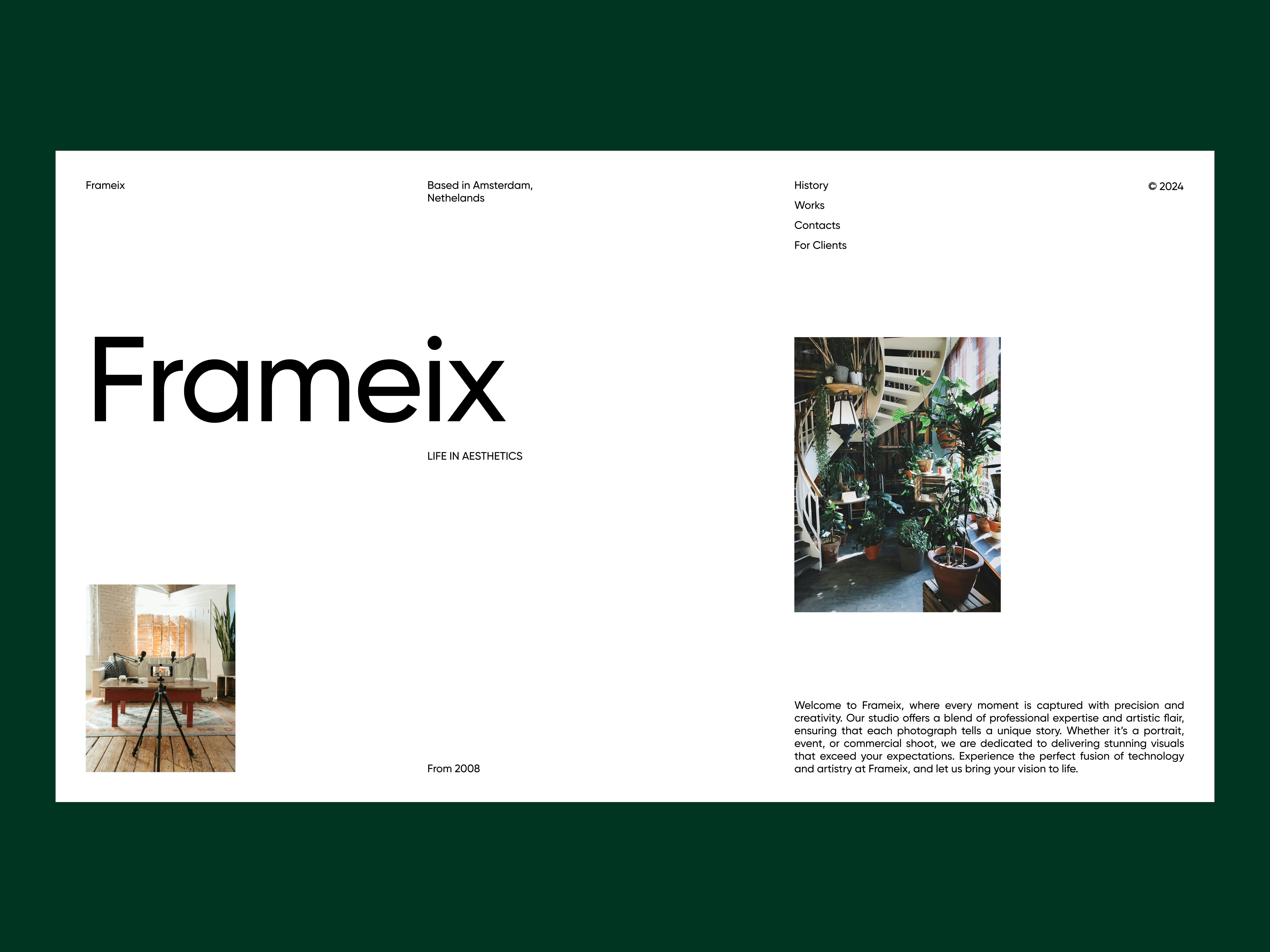 Frameix - photo studio landing page ai design minimal netherlands photostudio typography ui ux uxresearch web design