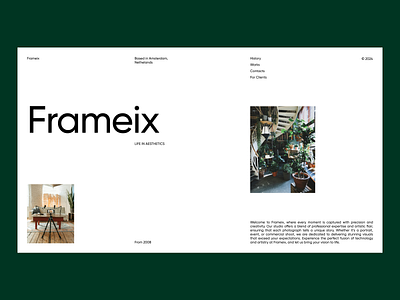 Frameix - photo studio landing page ai design minimal netherlands photostudio typography ui ux uxresearch web design