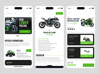 Motorcycle - online shop app design bike bike shop biker branding clean design kawasaki ninja mockup motorbike motorcycle shop motorsport online shop product designs trending ui user experience ux vehicle web shop