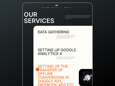 Analytics agency - services page 3d agency analytics branding c4d clean elegant futuristic hightech interface minimal minimalistic motion simple simplicity ux web web design web page website
