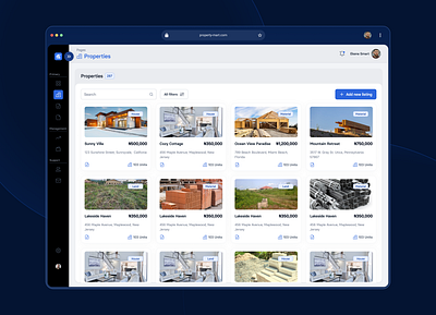 Properties and "Add new listing" pages dashboard uidesign