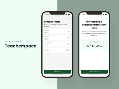 Teacherspace: Schedule Record class date design duration fields input lenght minimal mobile record schedule selection settings teacher teaching time timer toggle ui ux