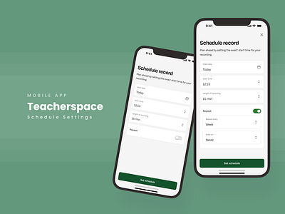 Teacherspace: Schedule Settings booking date duration end field form input list mobile record repeat schedule selection set setting start time toggle ui ux