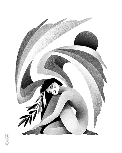 Angel angel black and white digital illustration jennypoart procreate stippling texture
