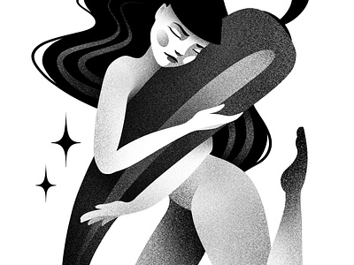 Spicy black and white design digital illustration inktober jennypoart procreate stippling woman