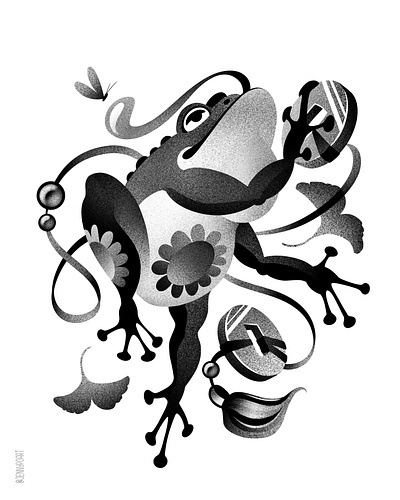 Toad black and white design digital flash illustration japanese jennypoart procreate stippling tattoo toad