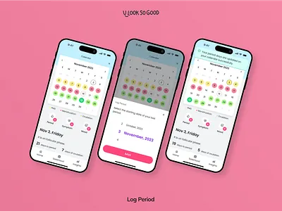 U Look So Good: Calendar calendar coach cycle date date picker design follicular health log luteal menstrual mobile month period picker selection tracker ui ux wellness