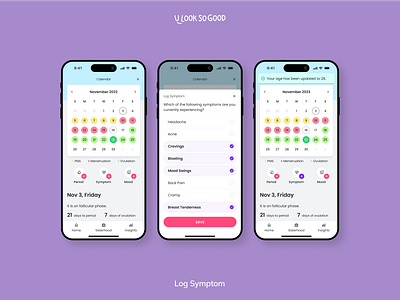 U Look So Good: Calendar bottom sheet calendar checkbox checkmark cycle cycle based date female health log log symptom menstrual month multiselection period picker selection symptom tracker wellness