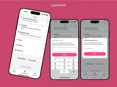 U Look So Good: Settings account coach code cycle cycle based female friend invitation invitation code invite m2m period personal popup profile redeem redeem code settings tracker wellness