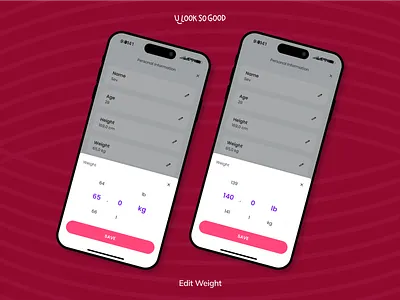U Look So Good: Edit Weight bottom bottom sheet clean design edit information kg lb minimal mobile personal picker profile selection sheet ui ux weight