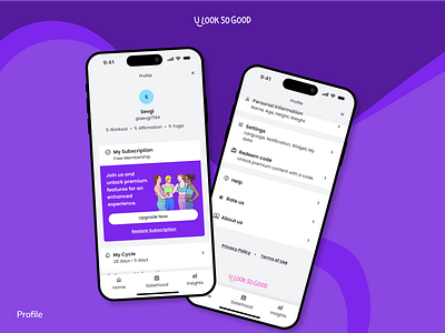 U Look So Good: Profile account avatar coach contact cycle based help initial list period pro profile settings terms tracker upgrade wellness
