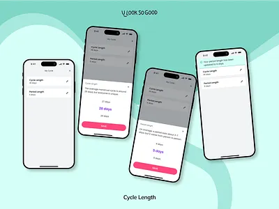 U Look So Good: Cycle Settings clean coach cycle cycle tracker design duration health lenght luteal menstrual minimal mobile ovulation period pregnancy settings tracker ui ux wellness