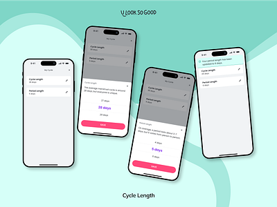 U Look So Good: Cycle Settings clean coach cycle cycle tracker design duration health lenght luteal menstrual minimal mobile ovulation period pregnancy settings tracker ui ux wellness