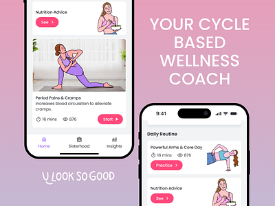 U Look So Good: Yoga advice based clean coach cycle design exercise fitness menstrual minimal mobile nutrition period plates tracker ui ux video wellness yoga